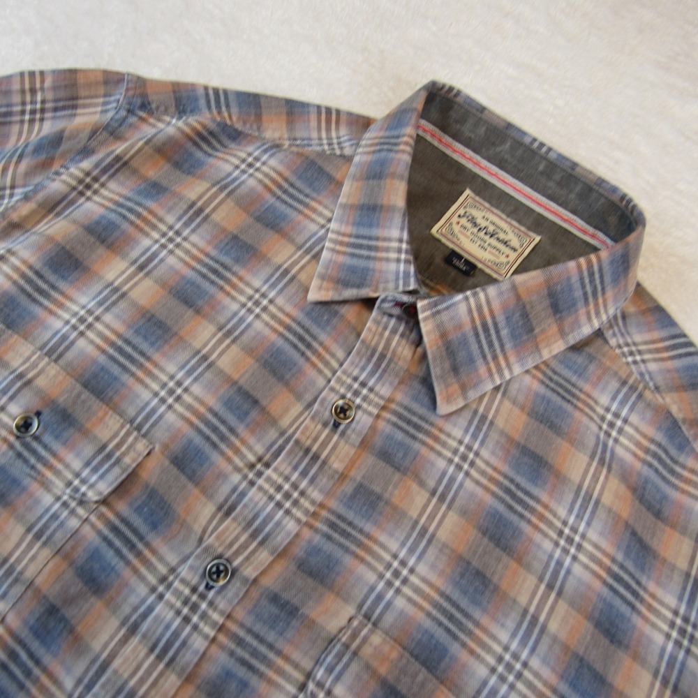 Flag & Anthem Plaid Button Down Mens Large Blue Orange Excellent HO22WS1004
